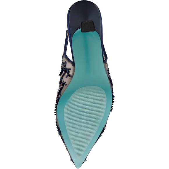 Betsey Johnson Womens Navy Textile Closed Pointed Toe Slingback Nikki Pump - Picture 4 of 8